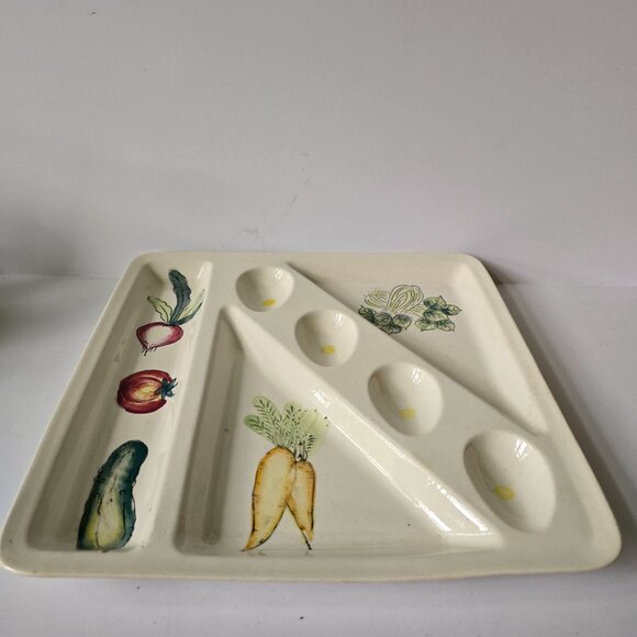 Japanese Ceramic Divided Serving Platter With Hand-Painted Vegetable Design - Picture 16 of 16